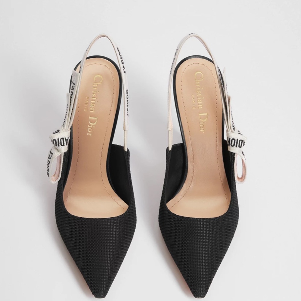 Dior Black and Cream Slingback Pointed Toe Heels - Picture 14 of 16